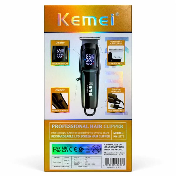 Машинка для стрижки, 3 насадки, USB-C, Kemei KM-2273, Черный / Аккумуляторная машинка для стрижки волос / Беспроводной триммер