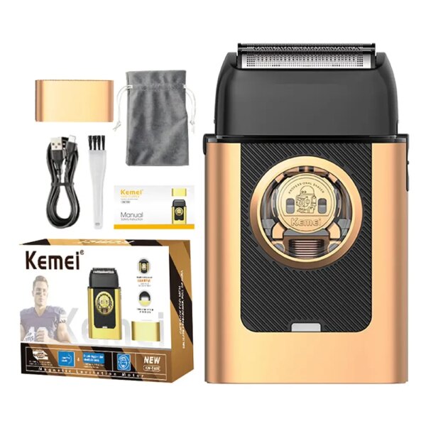 Беспроводная бритва для мужчин, USB-C, Kemei KM-T409, Золотистый / Аккумуляторная мужская электробритва для бритья / Шейвер