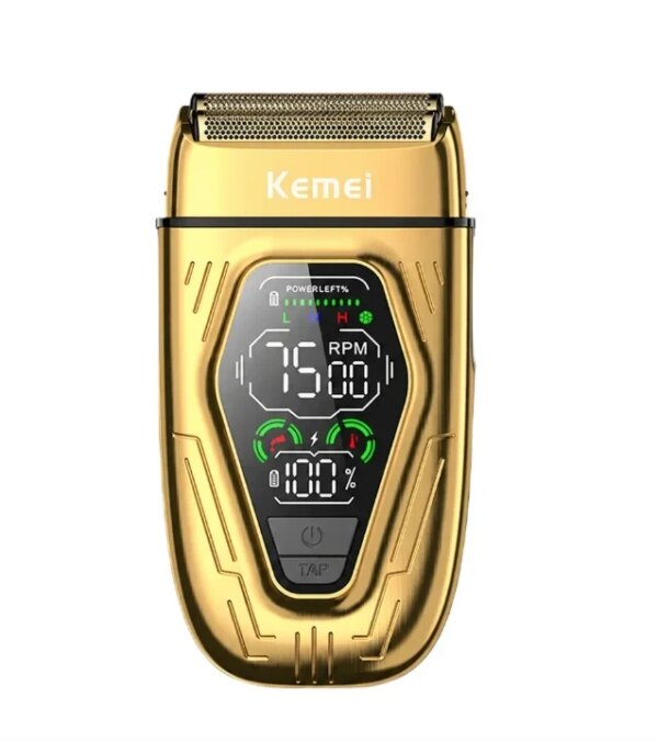 Электробритва мужская Kemei KM-T360 с двумя плавающими сеточными головками, 3 скоростями и LCD-дисплеем, корпус из цинкового сплав