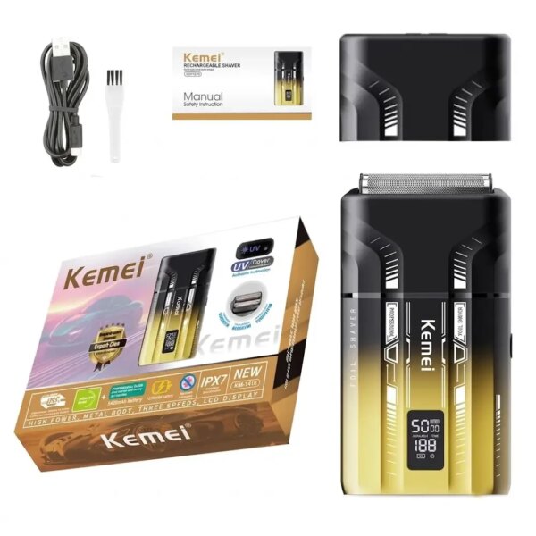 Беспроводная бритва для мужчин с UV-дезинфекцией, USB-C, Kemei KM-T418, Градиент / Шейвер / Аккумуляторная мужская электробритва