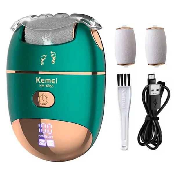Электрическая терка для пяток, USB, Kemei KM-6865, Зеленая / Электрическая пила для ног / Электропемза от натоптышей, для педикюра