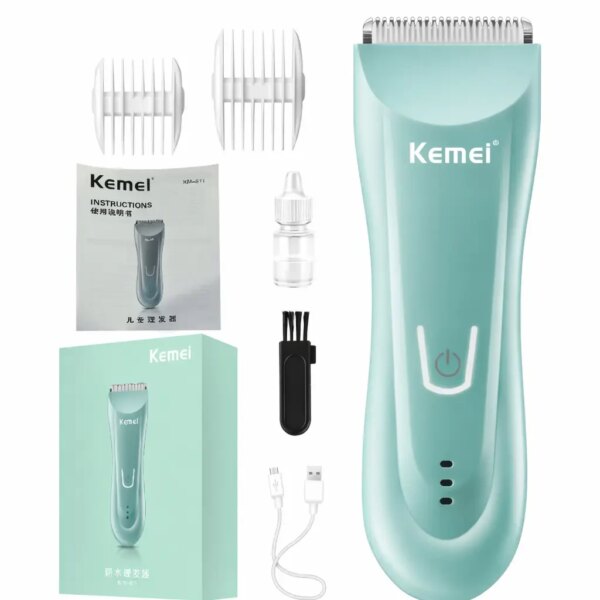 Аккумуляторная машинка для стрижки детей, 2 насадки, Kemei KM-811, Голубой / Детский триммер для стрижки волос