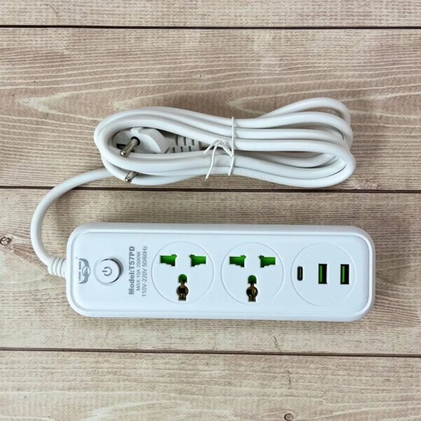 Сетевой фильтр питания 2 м, 2 розетки + 2хUSB + 1хType-C, 2500Вт, WL-4/ Удлинитель с выключателем