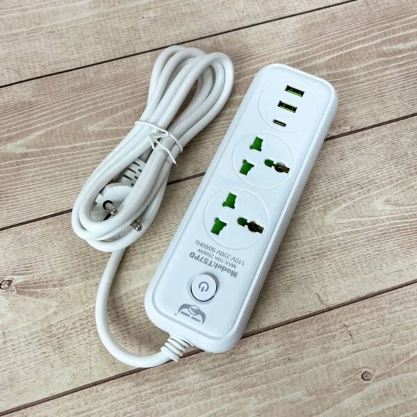 Сетевой фильтр питания 2 м, 2 розетки + 2хUSB + 1хType-C, 2500Вт, WL-4/ Удлинитель с выключателем