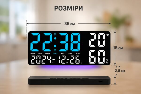 Часы настенные GH9002 / Цифровые настенные, настольные LED-часы / Часы + календарь, температура, влажность