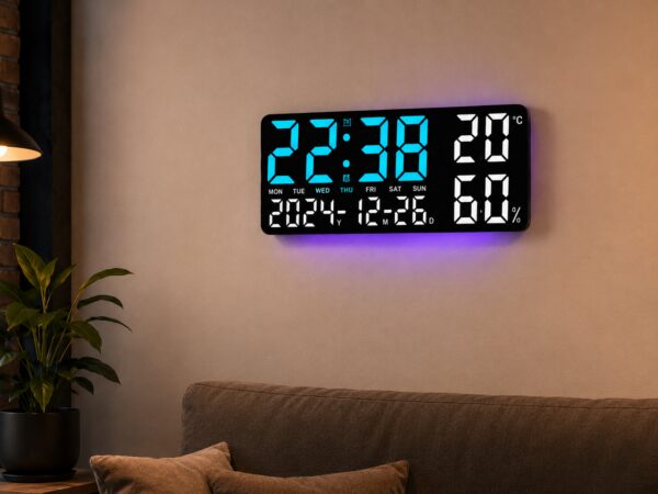 Часы настенные GH9002 / Цифровые настенные, настольные LED-часы / Часы + календарь, температура, влажность