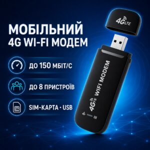 4G USB модем, 150 Мбит, Черный /с, радиус 15м / Мобильный модем 4G / WiFi модем портативный