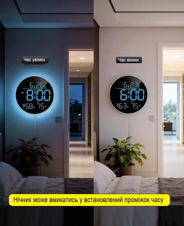 Часы настенные 6695R / Настенные часы круглые RGB с пультом / Календарь, температура, влажность