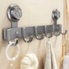 Вешалка на двери на присосках, 6 крючков, 38х12,5 см, Серая / Крючки с присосками / Вешалка с крючками