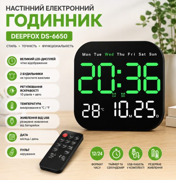 Часы настенные с пультом и подсветкой 6650