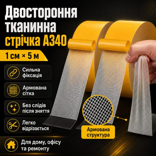 Самоклеящаяся тканевая двусторонняя лента 1см*5м A340