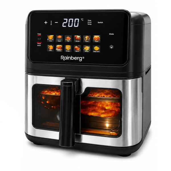 Аэрогриль Rainberg RB 2342 4800W аэрофритюрница безмасляная для приготовления без масла с 2 Тенами 12,5 л и сенсорным управлением