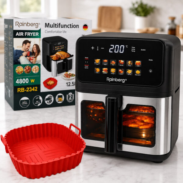 Аэрогриль Rainberg RB 2342 4800W аэрофритюрница безмасляная для приготовления без масла с 2 Тенами 12,5 л и сенсорным управлением