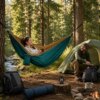 Туристический гамак двухместный, 270х140 см до 200 кг, Зеленый / Подвесной гамак для кемпинга / Нейлоновый гамак с карабинами