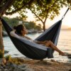 Туристический гамак двухместный, 270х140 см до 200 кг, Черный / Подвесной гамак для кемпинга / Нейлоновый гамак с карабинами