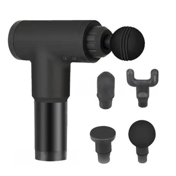 Портативный массажер для тела и 4 насадки, от USB, Fascial Gun KH-320, Черный / Ручной мышечный вибромассажер