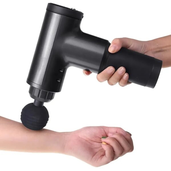 Портативный массажер для тела и 4 насадки, от USB, Fascial Gun KH-320, Черный / Ручной мышечный вибромассажер