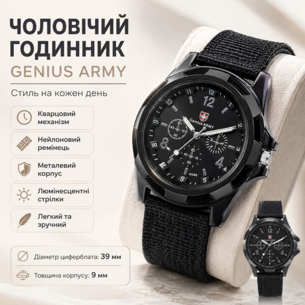 Мужские кварцевые наручные часы Genius Army с нейлоновым ремешком, металлическим корпусом и люминесцентными стрелками, спортивные