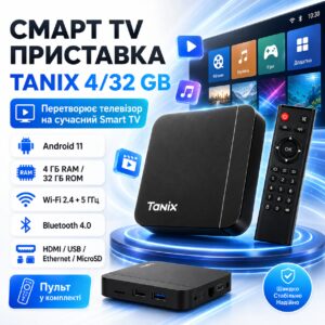 Смарт приставка Tanix, 4/32 ГБ, Черный / ТВ приставка / Смарт бокс для телевизора / Андроид тв / Смарт ТВ