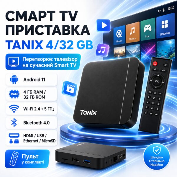 Смарт приставка Tanix, 4/32 ГБ, Черный / ТВ приставка / Смарт бокс для телевизора / Андроид тв / Смарт ТВ