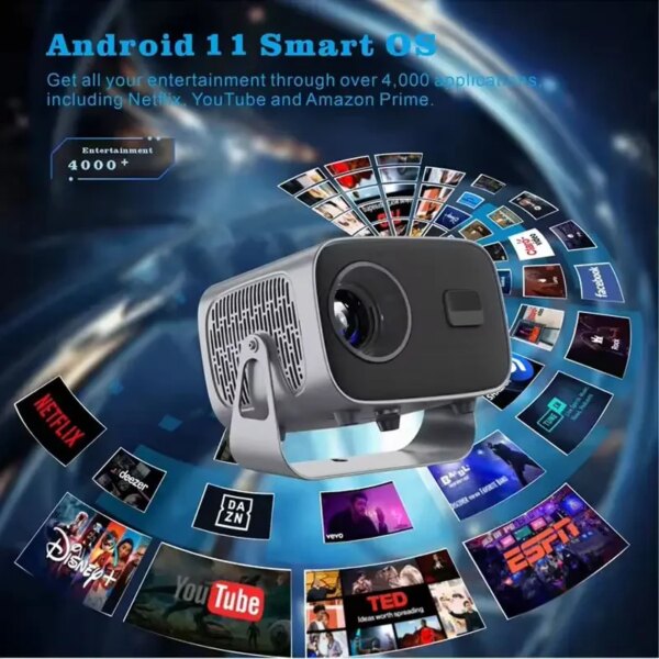 Портативный мультимедийный проектор 4K Android A10 с Wi‑Fi 2.4/5 ГГц, Bluetooth 5.2, автофокусом и автокоррекцией трапеции