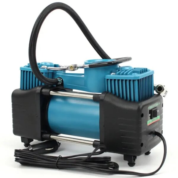 Автомобильный компрессор AD 636060 2-поршневой 12V с набором инструментов для ремонта шин в кейсе, зелёный