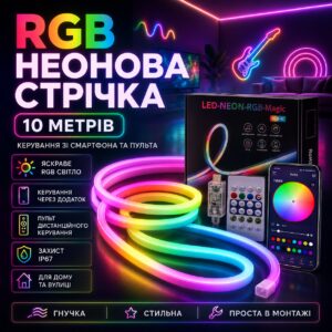 Умная неоновая лента от USB, 10 м, пульт + Bluetooth, Rgb / RGB лента / Гибкий неон / Лента светодиодная