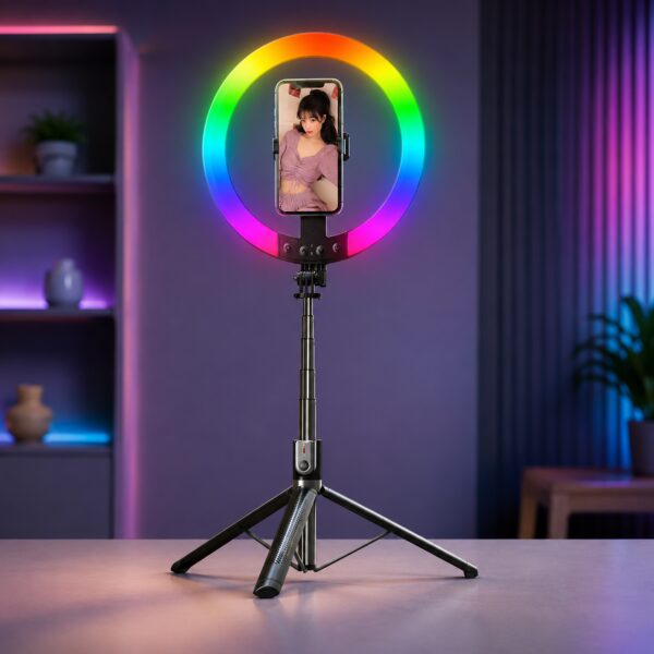 Селфи-палка с кольцевой RGB LED-лампой и функцией AI-авто-отслеживания / Штатив P100 с Bluetooth 5.2 Type-C