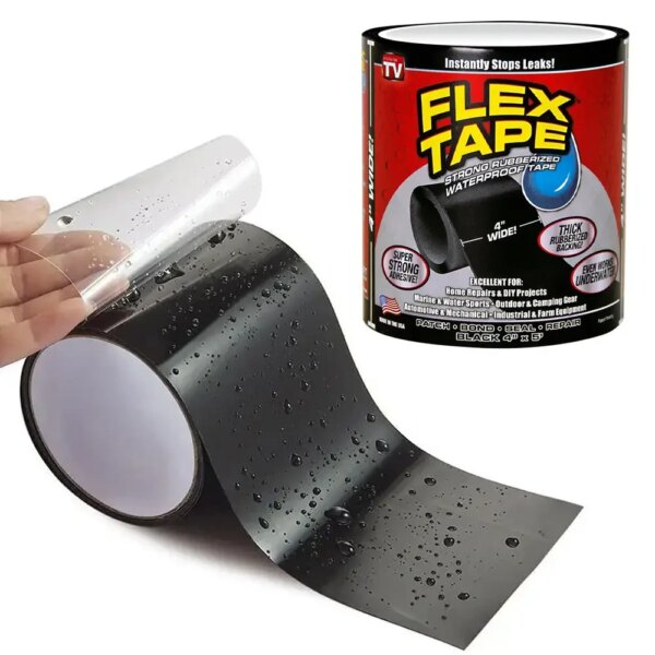 Водонепроницаемая изоляционная лента 200×10см, Flex Tape 2, Черный / Универсальный ремонтный скотч / Клейкая лента сверхпрочная