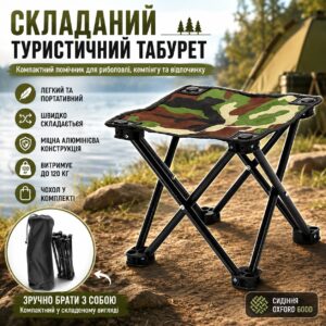 Складной стул с чехлом до 100кг, 28x28x24см, Камуфляж / Кресло раскладное / Стул для кемпинга / Туристический стул