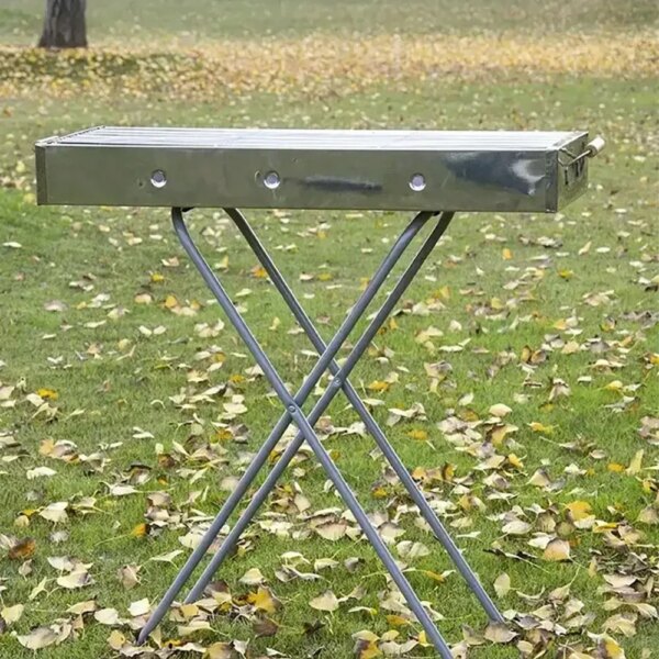 Переносной мангал с решеткой 80х78х30см, BARBECUE TRAY 770SS, Серебристый / Барбекюшница / Раскладной мангал барбекю