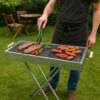 Переносной мангал с решеткой 80х78х30см, BARBECUE TRAY 770SS, Серебристый / Барбекюшница / Раскладной мангал барбекю