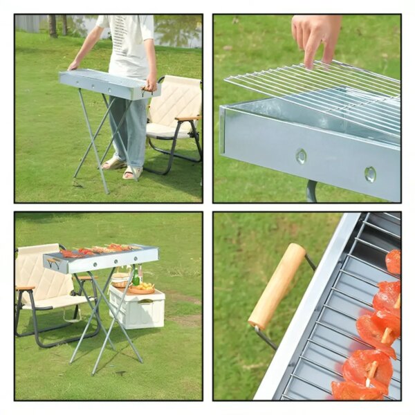 Раскладной мангал переносной 70х70х30см, BARBECUE TRAY 770T, Серебристый