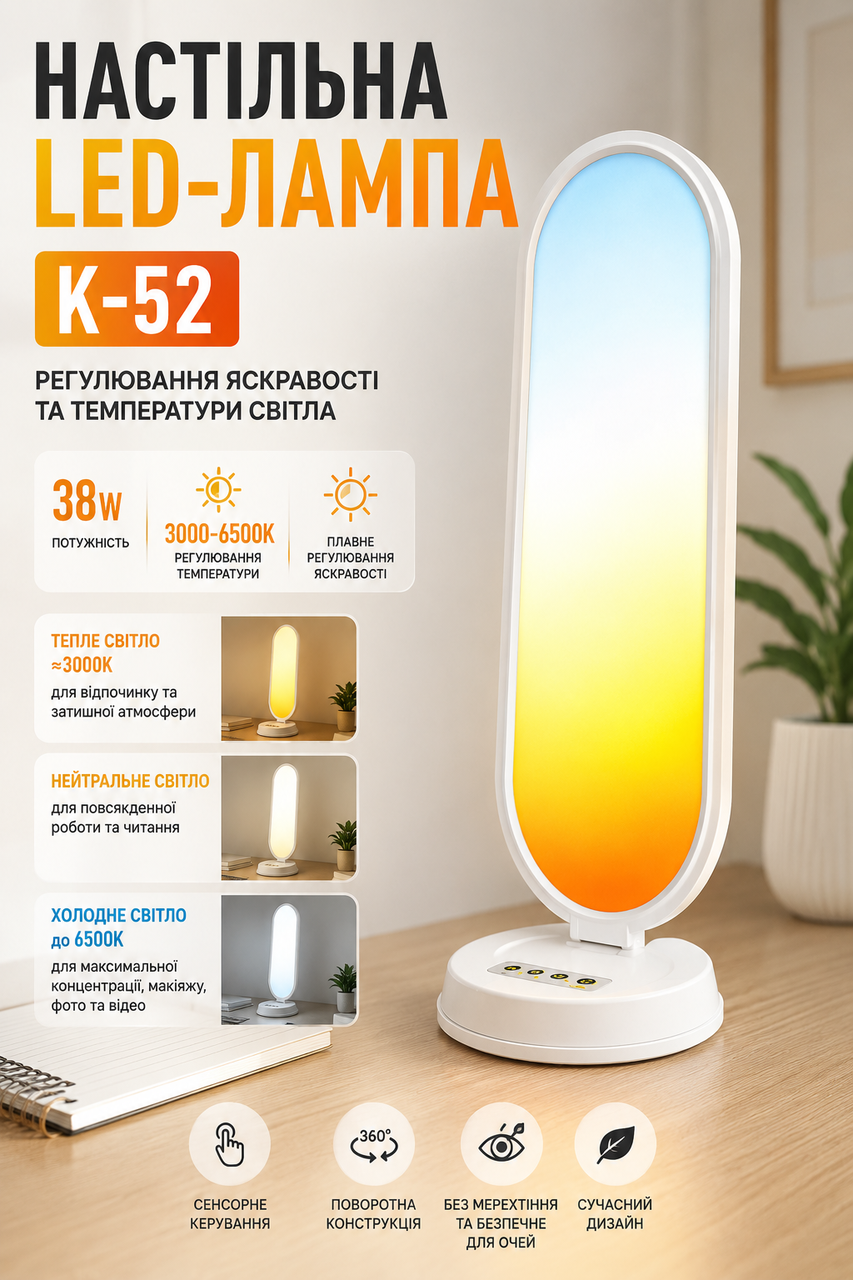 Светодиодная LED лампа Desktop Fill Light K-52 CCT с пультом 3000-6500K (для блогеров и визажистов) (66,0*19,0cm)