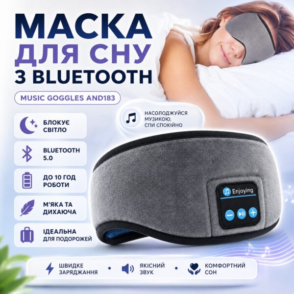 Маска для сна MUSIC GOGGLES A183 с гарнитурой Bluetooth, Серый / Маска на глаза для сна / Повязка на глаза для сна