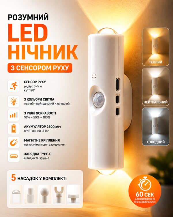 Настенная LED лампа NS-02 • Декоративный RGB-светильник NS-02 с датчиком движения для интерьерной подсветки