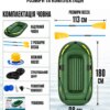 Надувная двухместная лодка JR-2200 / Лодка надувная 2 х-местная +подушка, насос, весла 180/98см