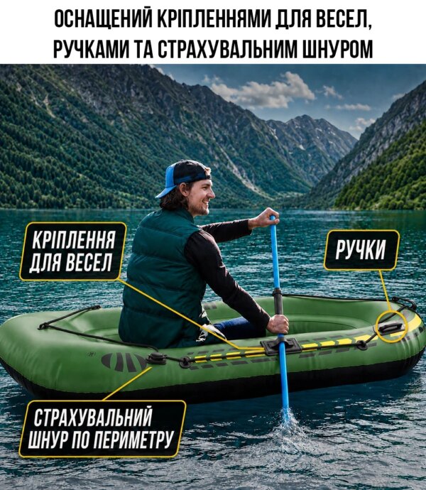 Надувная двухместная лодка JR-2200 / Лодка надувная 2 х-местная +подушка, насос, весла 180/98см