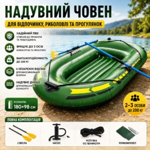 Надувная двухместная лодка JR-2200 / Лодка надувная 2 х-местная +подушка, насос, весла 180/98см