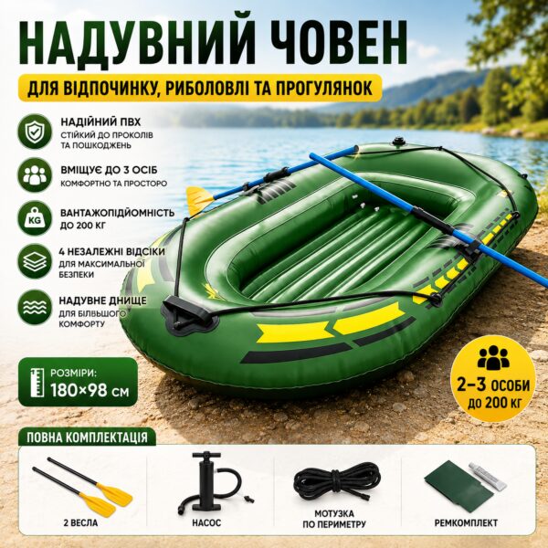Надувная двухместная лодка JR-2200 / Лодка надувная 2 х-местная +подушка, насос, весла 180/98см