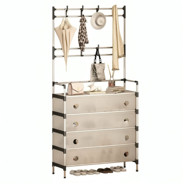 Напольная вешалка с полкой для обуви, 180х62х28см, Dx6205b, Белая / Стойка для одежды / Вешалка для одежды