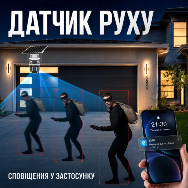 Уличная камера видеонаблюдения 4G 12 Мп с солнечной панелью и 3 объективами V39