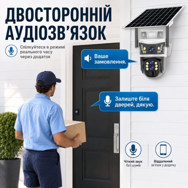 Уличная камера видеонаблюдения 4G 12 Мп с солнечной панелью и 3 объективами V39
