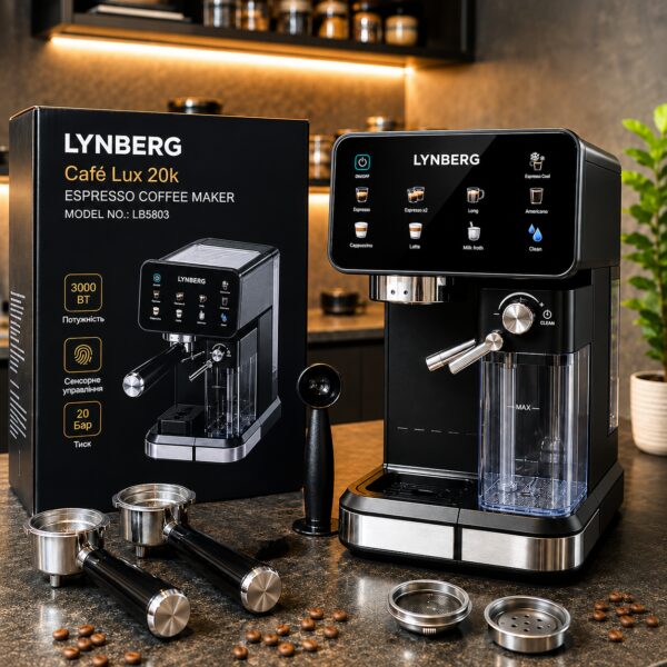 Автоматическая кофемашина Lynberg Cafe Lux 20K LB5803 20 бар, 3000Вт с сенсорным управлением