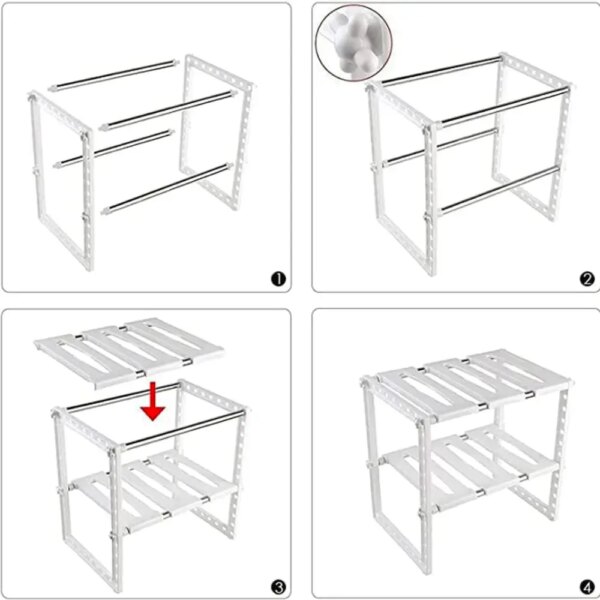 Регулируемая кухонная полка, 38-70 см, KITCHEN RACK, Белый / Раздвижной стеллаж для хранения посуды под раковину