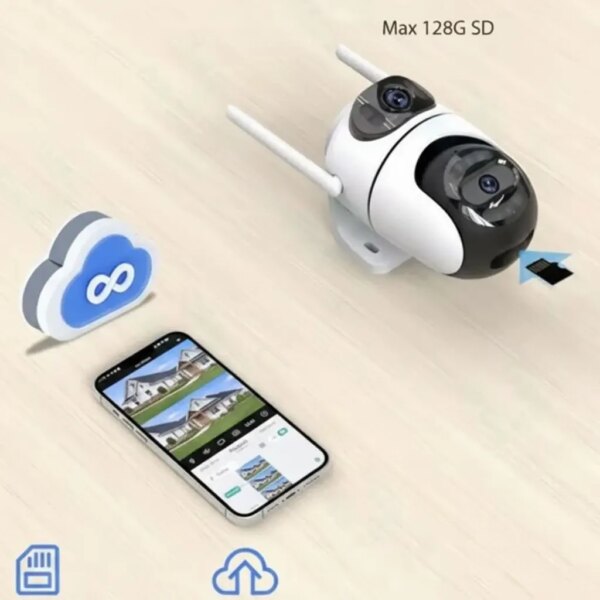 Уличная WiFi камера на 2 объектива, 8Mp (от Type-C) Q2 / Поворотная камера видеонаблюдения / WiFi камера наблюдения