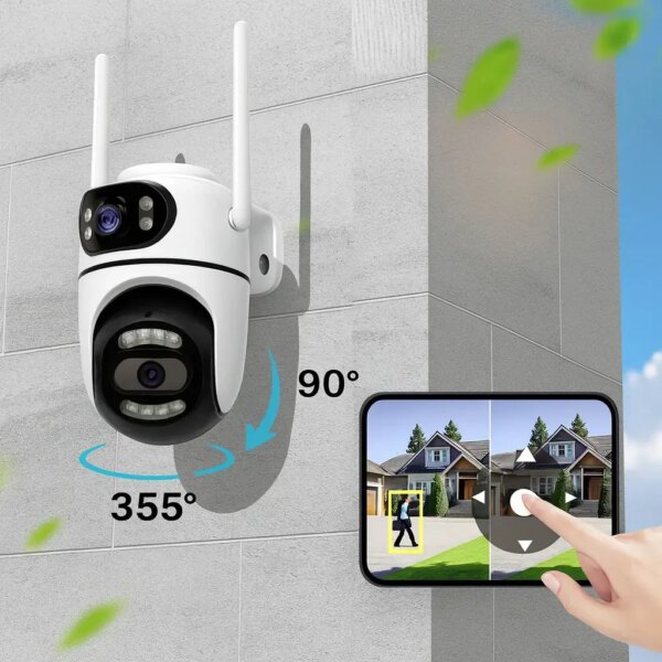 Уличная WiFi камера на 2 объектива, 8Mp (от Type-C) Q2 / Поворотная камера видеонаблюдения / WiFi камера наблюдения