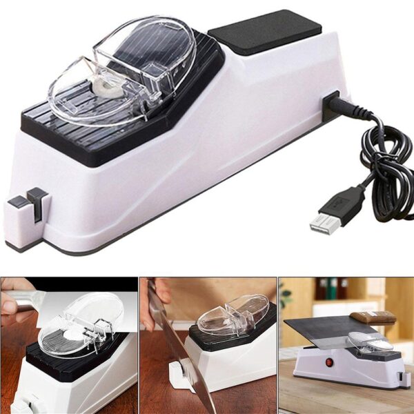 Электрическая точилка для ножей Electric Knife Sharpener от USB, Белый / Профессиональная электроточилка / Ножеточка