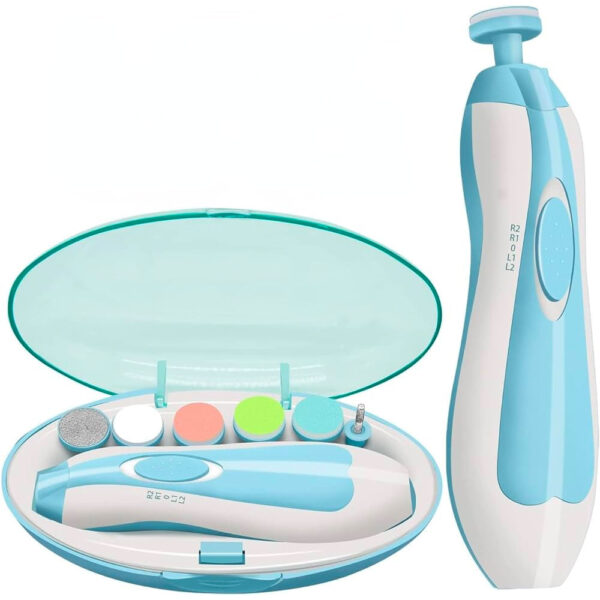 Детский триммер для ногтей + 6 насадок NAIL TRIMMER XL-667, Голубой / Аккумуляторная