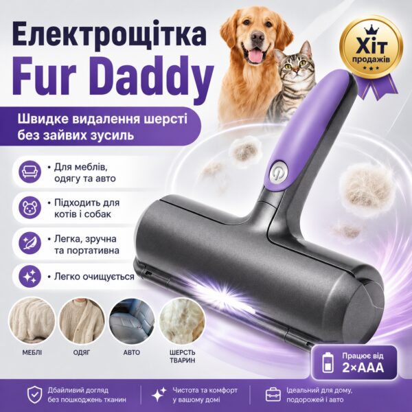 Электрическая щетка для удаления шерсти животных Fur Daddy, Черный / Щетка для сбора шерсти на батарейках